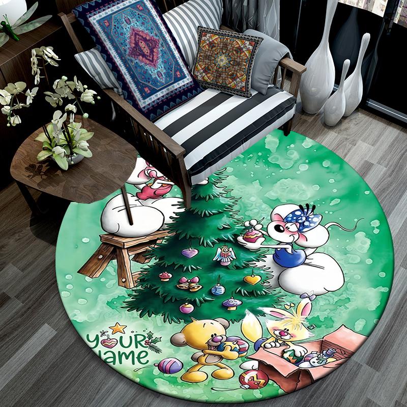 Custom Name,Diddl Pattern Round rug,Carpet Rug for Living Room Bedroom Playroom ,Non-slip Floor Mat,Holiday Gifts and Birthday Gifts.