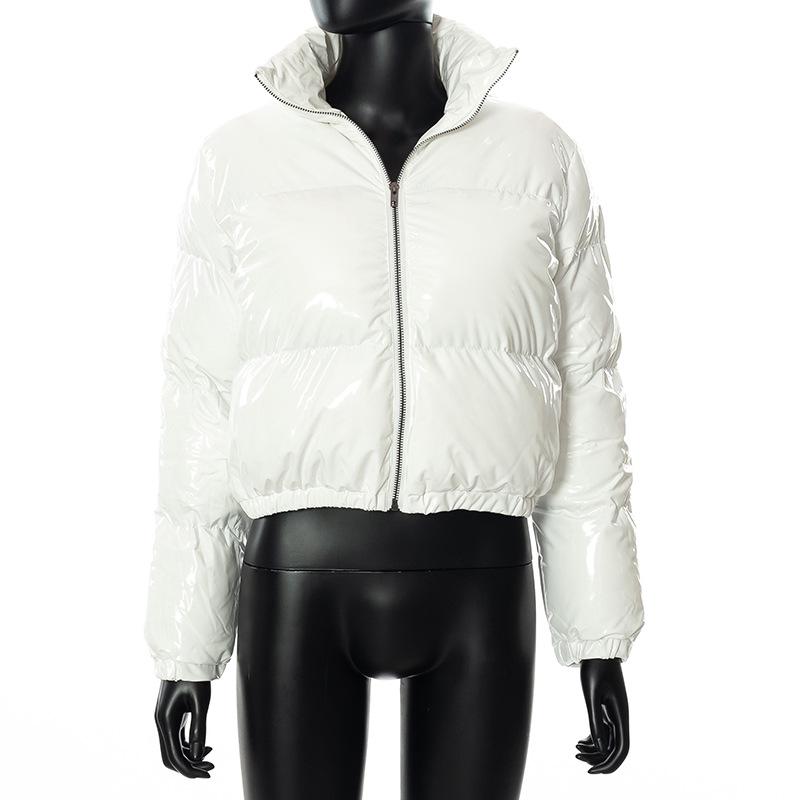 A2066T Women's Cotton-Filled PU Leather Jacket - Stand Collar, Autumn/Winter Collection