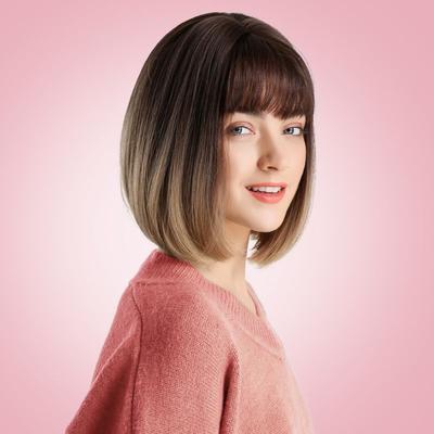 Natural Women Wig Bob Hairstyle Short Straight Hair Soft Ombre