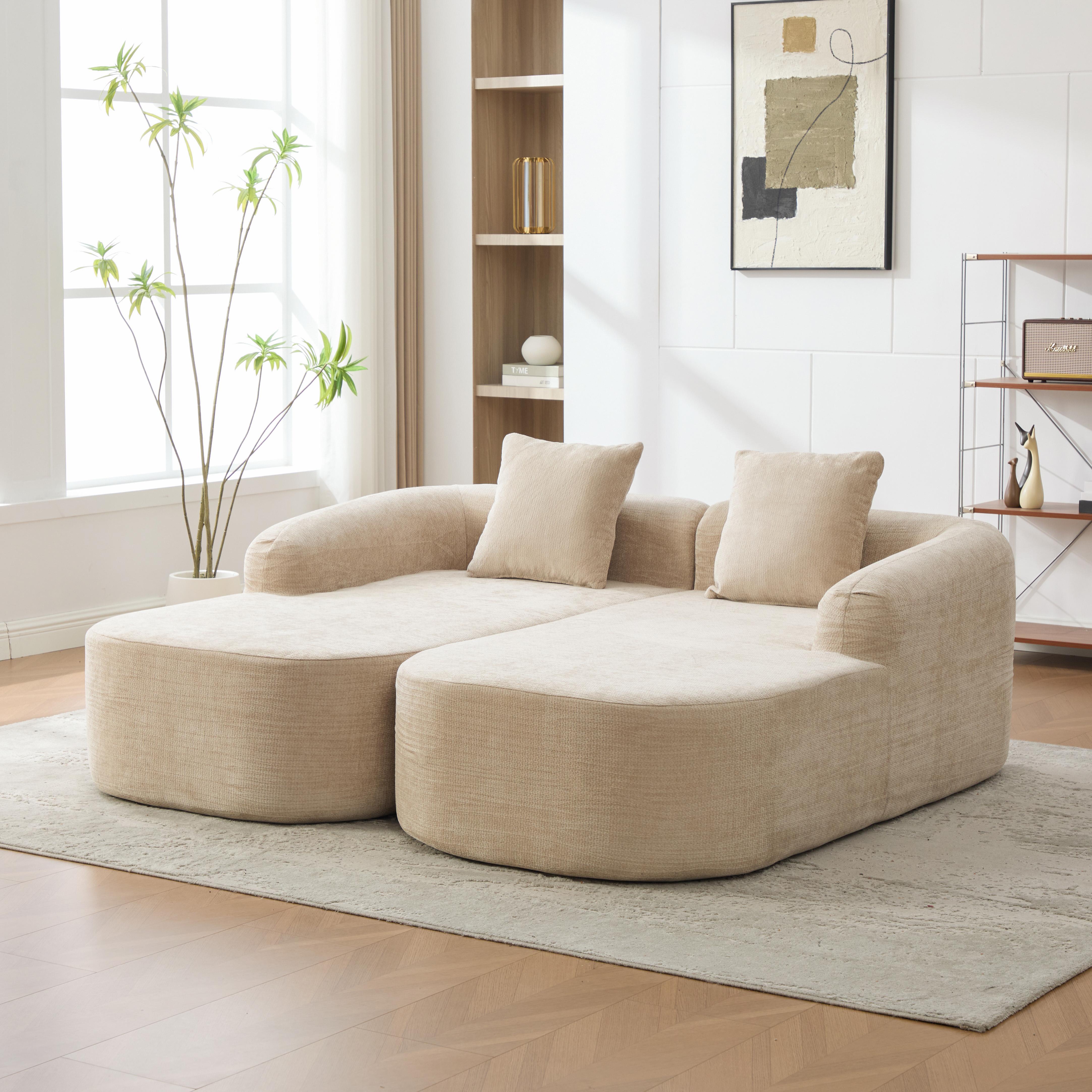 Modular compression sofa, chenille fabric, filled