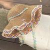 Floral Pattern Wide Brim Straw Hat With Adjustable Fit For Summer Outdoor Wear