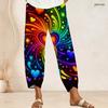 Women Plus Size Cross Hem Long Pants Colorful Sketch Heart Star Graffiti Print Loose Casual Trousers