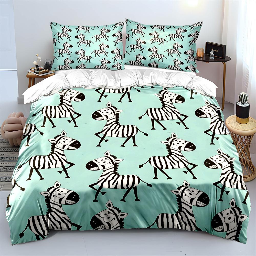 Cartoon Zebras Repeating Pattern Print Bedding Set 1 Duvet Cover 2 Pillowcases For Adult And Children Luxury Gift Full Size