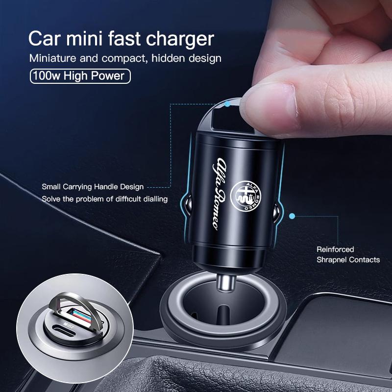 Autoladegerät für Alfa Romeo 4C 159 166 Spider Giulia Giulietta 156 Tonale Mito USB Typ-C Telefon Versteckter Schnelllade-Konvertierungsstecker