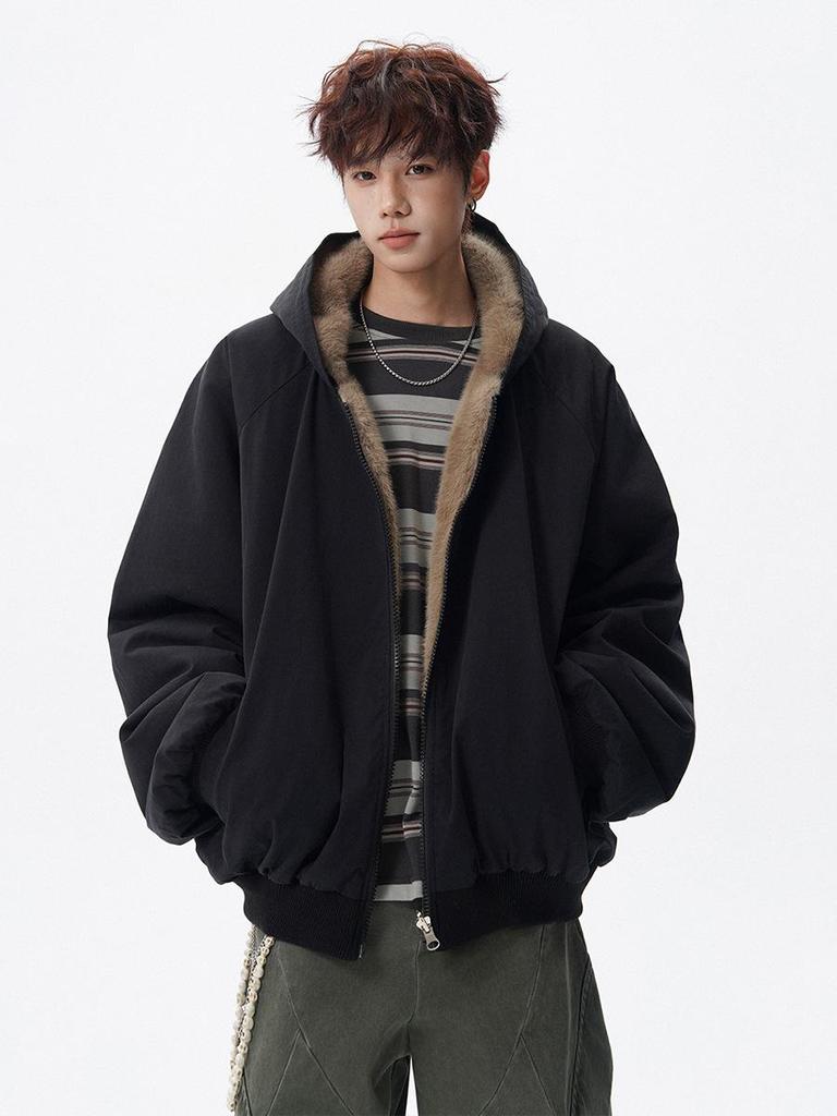 Herren American Style Kapuzen Adler Plüsch Baumwolljacke - Winter Retro Trend, Dick Warm & Lockerer Schnitt