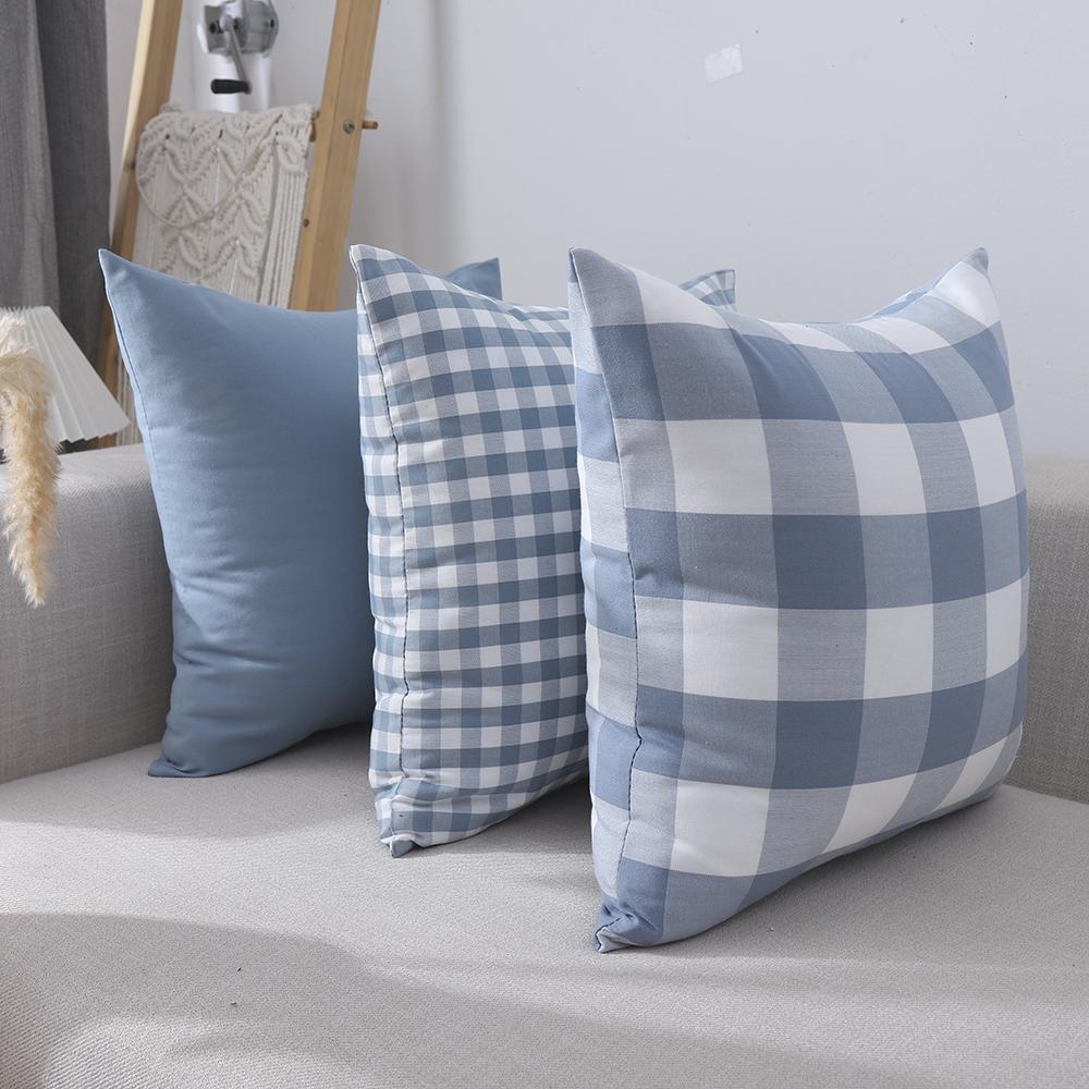 Blue Pillow Covers Plaid Home Decorative Sofa Cushion Cover 45x45cm 1PC
