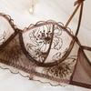 European and American Style Embroidered Mesh Erotic Underwear Set Perspective Flower Lace Bra Thong Pure Desire Wind Two-piece Set