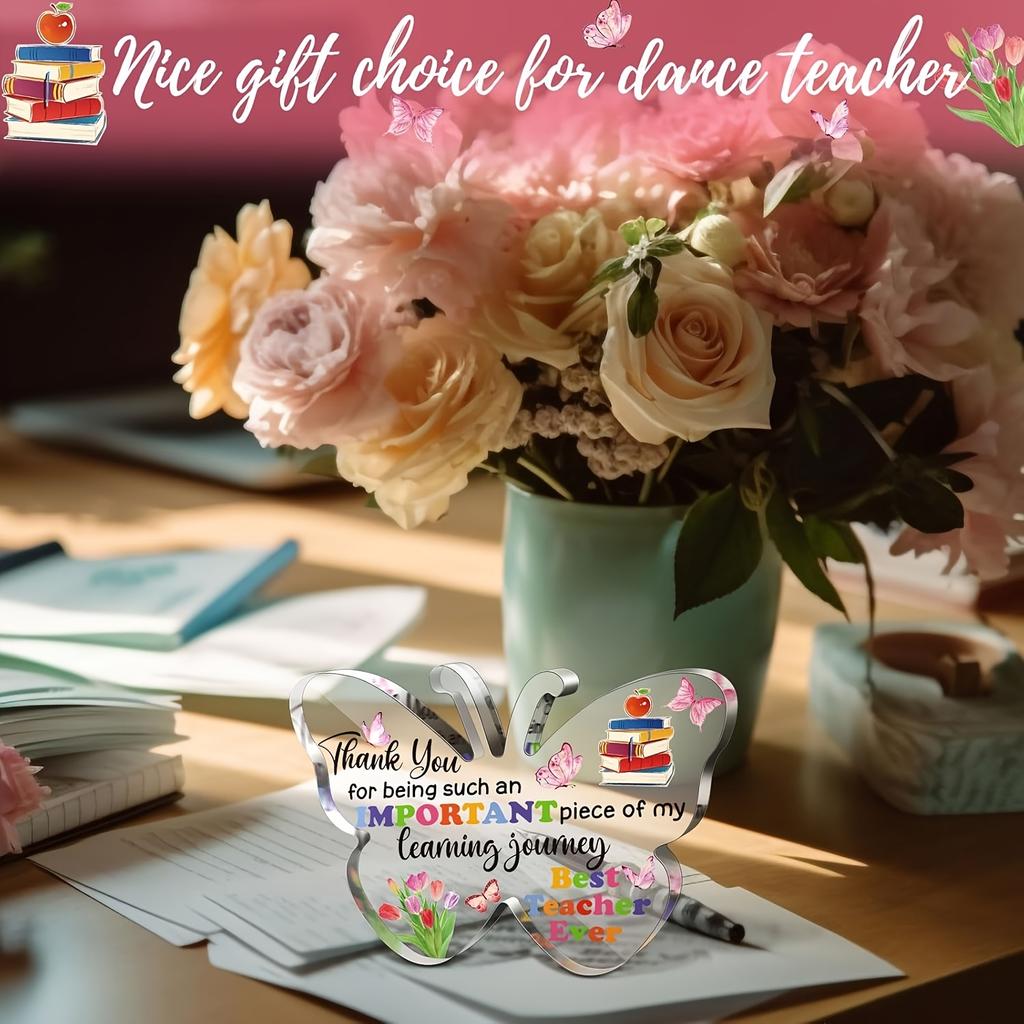 Akrylpresent till lärare med fjärilsdesign - 'Tack för att du är en så viktig del av min läranderesa Bästa läraren någonsin