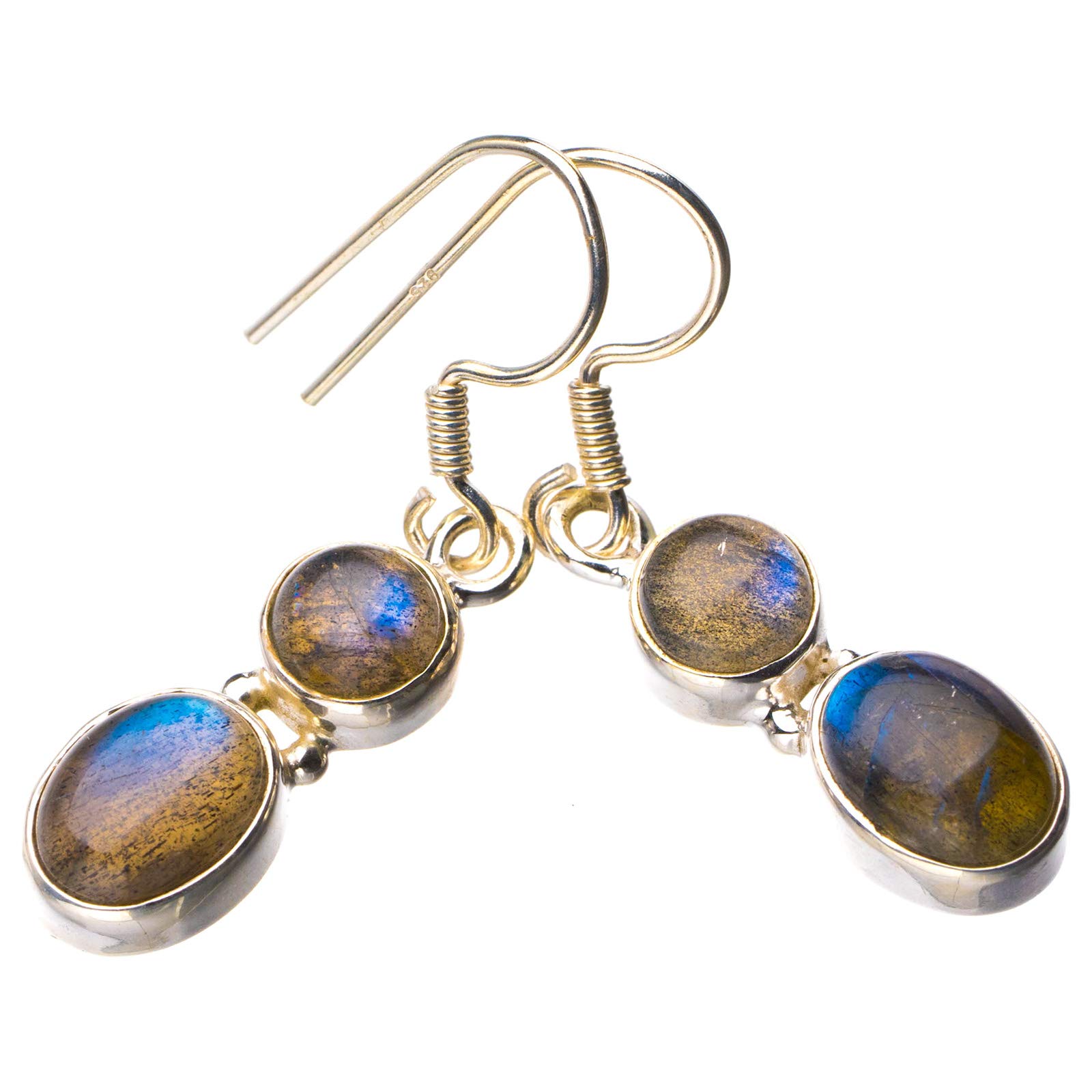 

StarGems® Natural Blue Fire Labradorite Handmade 925 Sterling Silver Earrings 1.5 D7735