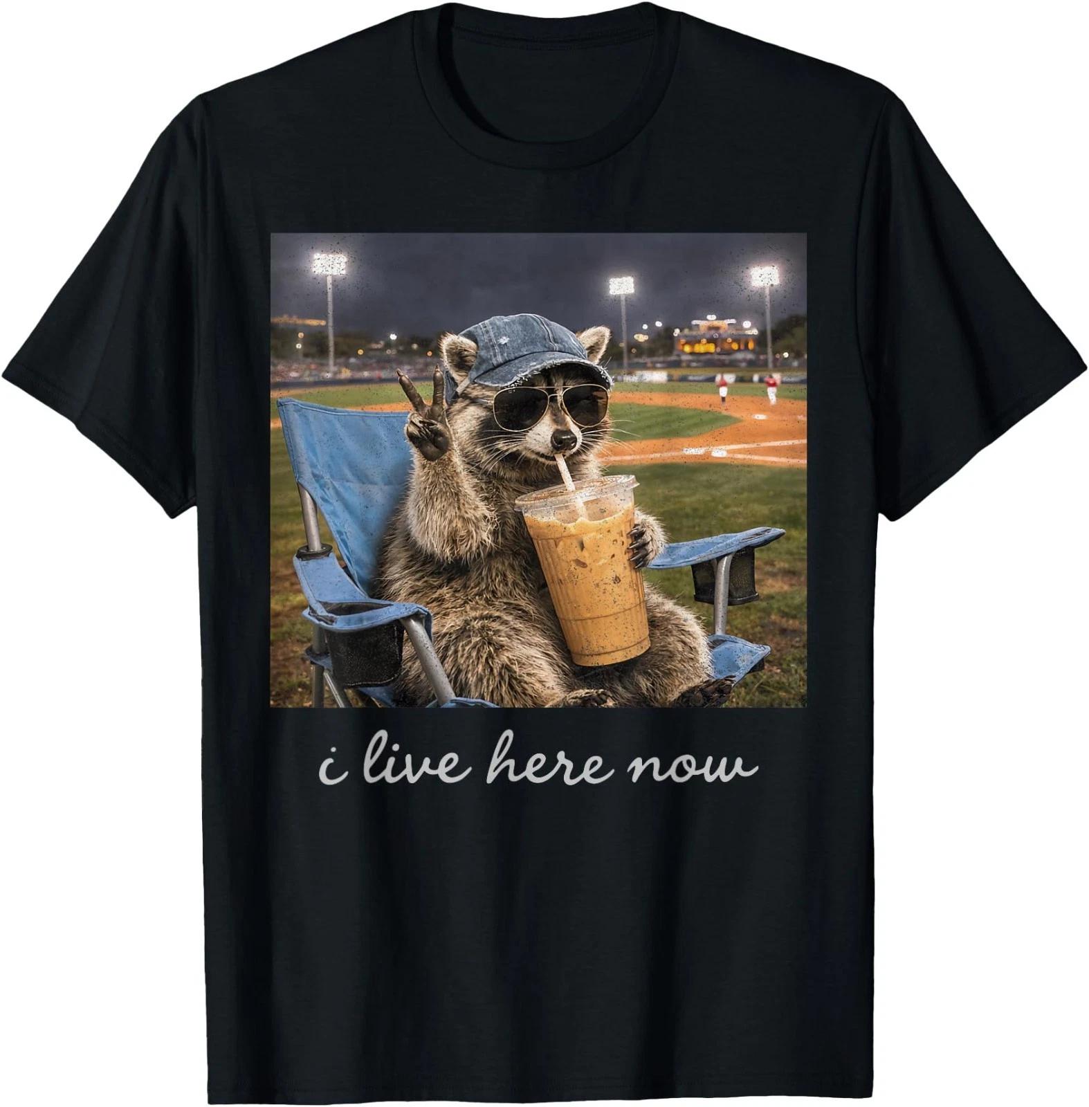 Funny Raccoon Ballfield Baseball Field I Live Here Now T-Shirt S