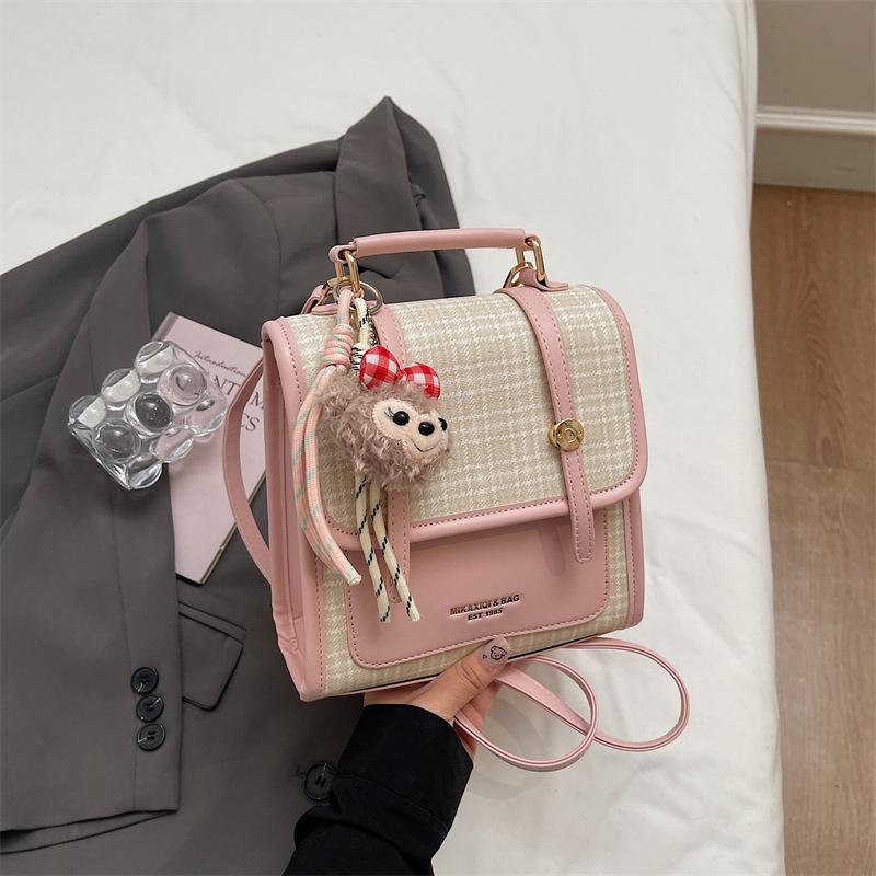 Schoolbag Korean plaid British style backpack women's 1011 new niche foreign style shoulder bag exquisite light luxury messenger bag