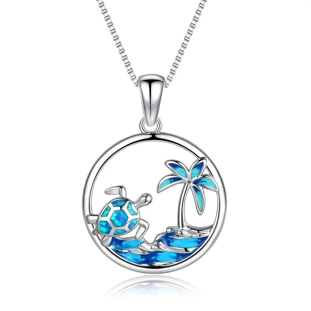 Fashion Cute Sea Whale Tail Pendant Necklace for Women Girl, Fashion Imitation Blue Opal Necklace, Wedding Party  Gift