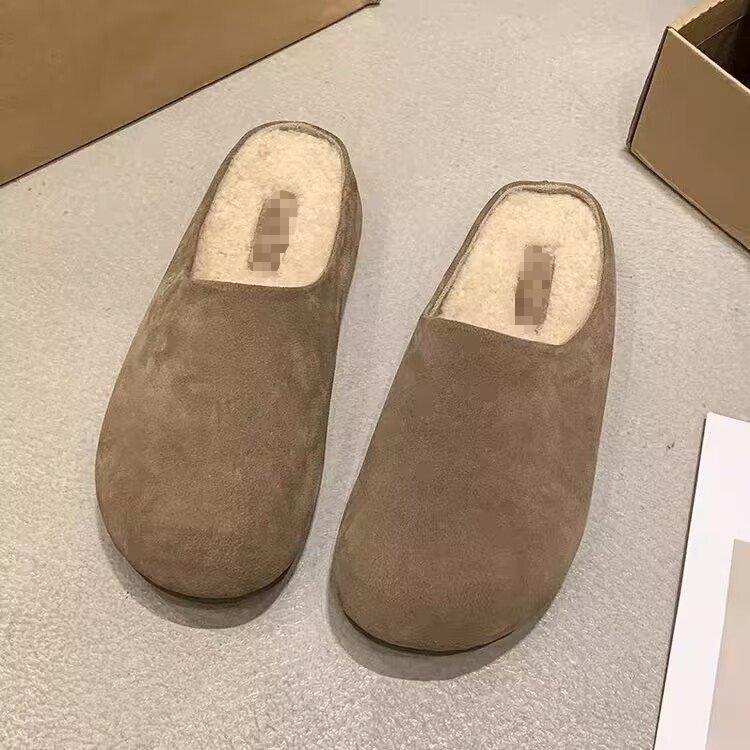 New Thick-soled, Closed-toe, Half-slipper and Warm Cotton Shoes with Added Fleece