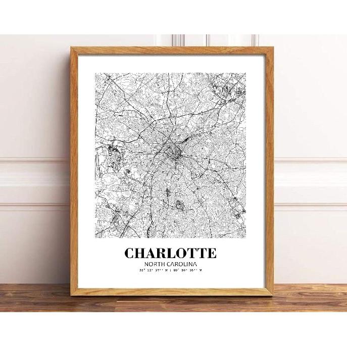 Eleville 8X10 Unframed Charlotte North Carolina City View Abstract Road Modern Map Art Print Poster Wall Office Home Decor Minimalist Line Art