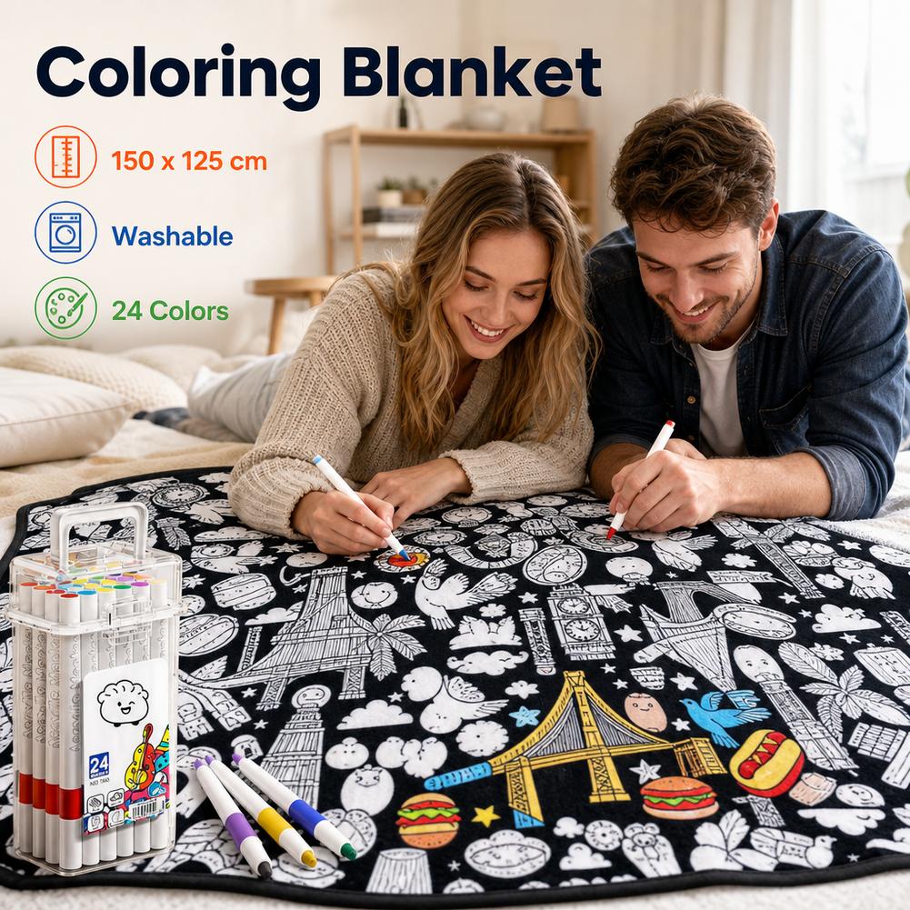DIY Coloring Blanket With 24 Color Acrylic Markers Floral Theme Cloth Painting Throw Blanket For Sofa Bedroom Decor Gift