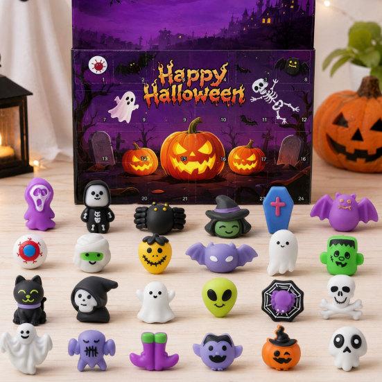 Huaqianguhh Halloween Advent Calendar, 24 Days Countdown Calendar with Pcs Slow Rising Squeeze Toys, Scary Collectible Dolls Gifts for Kids,