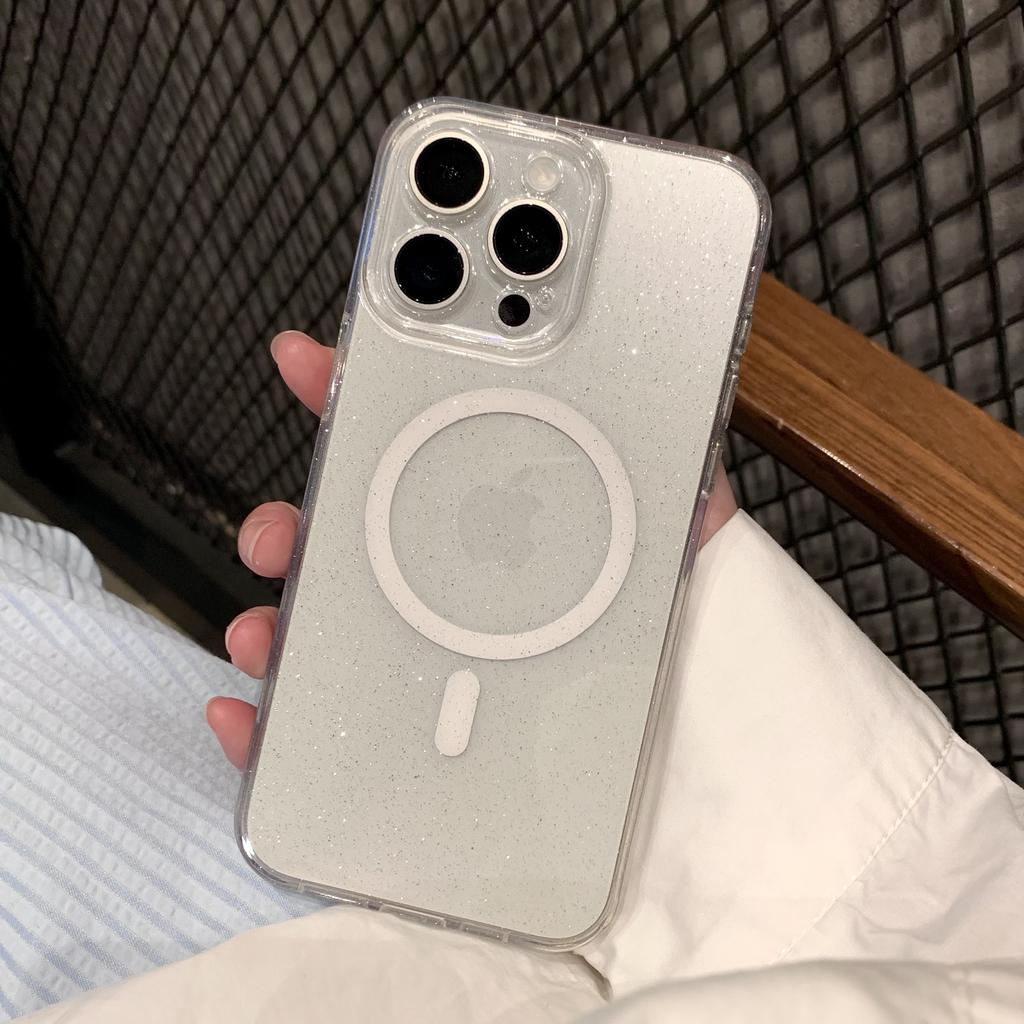 Luxury Clear Bling Glitter Soft Case for iPhone 16 15 Plus 14 13 Pro Max For Magsafe Wireless Charge Magnetic Silicone Cover