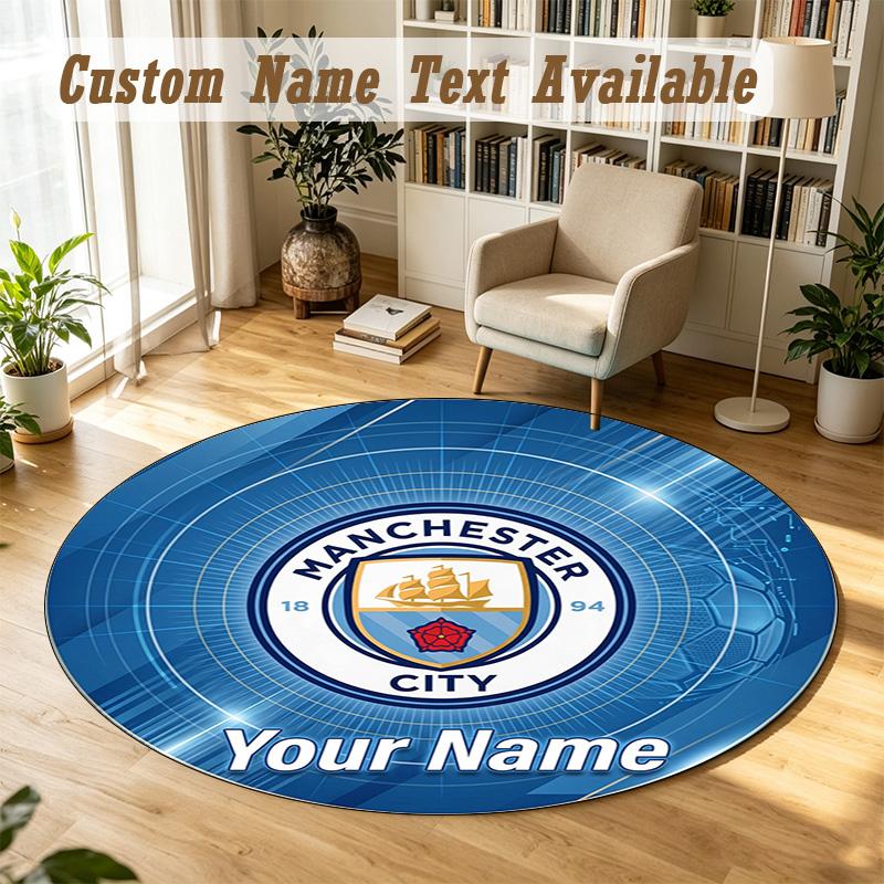 Round Rug Custom NameManchester City Pattern Non Slip Carpet Home Floor Decor