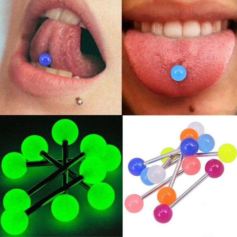 Set de 7 Piezas de Piercings de Lengua Luminosos de Acero Inoxidable Color Caramelo - Joyería para Piercing tipo Barra