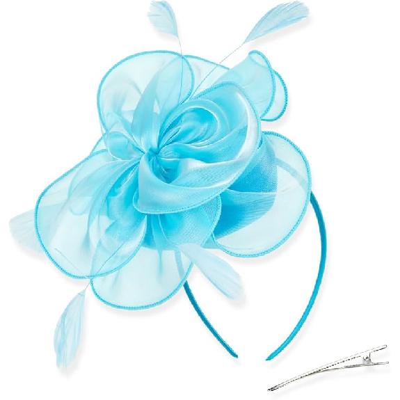 DRESHOW Fascinators Hat Tea Party Headwear Ribbons Feathers on a Headband and a Clip for Women