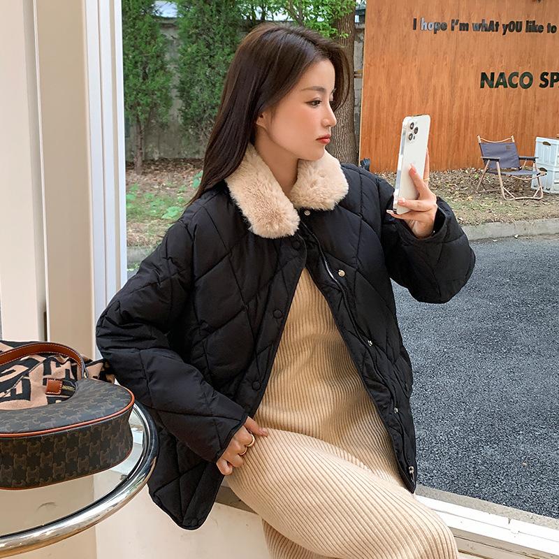 Winter lamb wool lapel neck cotton-padded clothes women's short new cotton-padded clothes fashion cotton-padded jackets loose coats