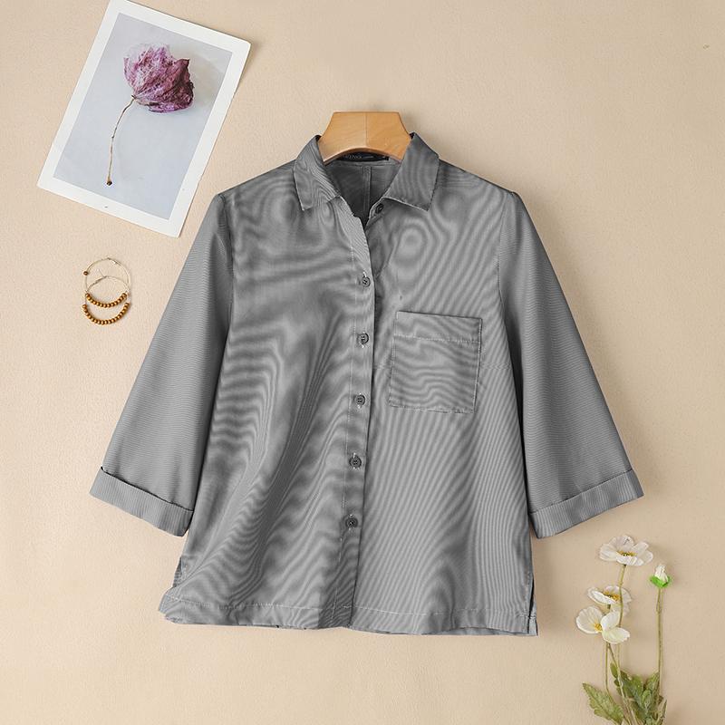 ZANZEA Womens Casual Turn Down Collar Loose 3/4 Sleeve Stripe Blouse