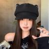 Solid Color Cat Ear Hat Woolen Octagonal Cap Fashion British Beret Hat  Autumn Winter