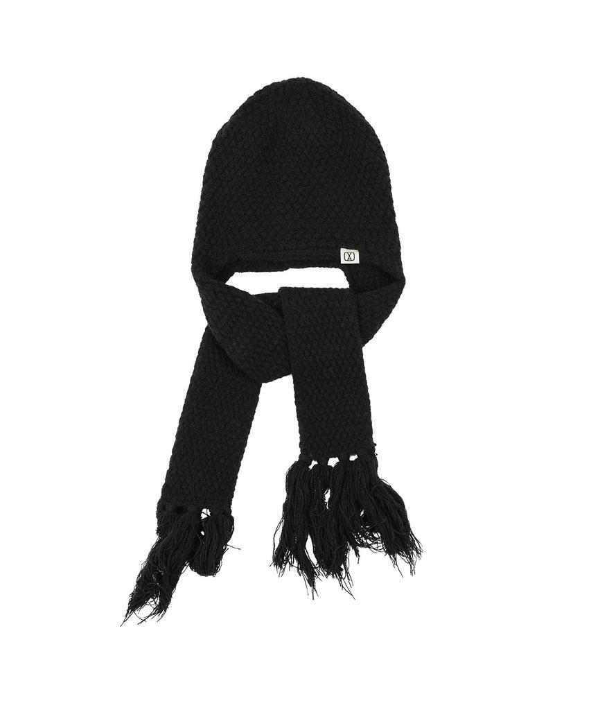 Bajal Va Square Label Knit Scarf Beanie Black