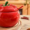 Sugar Bowl Tomato Ceramic Spice Jar Storage Jar with Spoon Kitchen Dining Table Seasoning Container Christmas Home Decorative