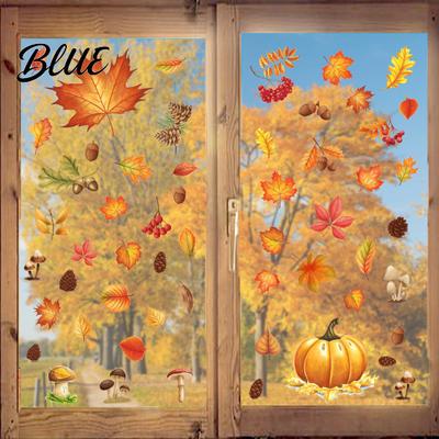 Maple Leaf Static Stickers 5Pcs Autumn Pumpkin Window Clings Fall Harvest Stickers Wall Decor Glue-Free Removable for Thanksgiving Home Shop