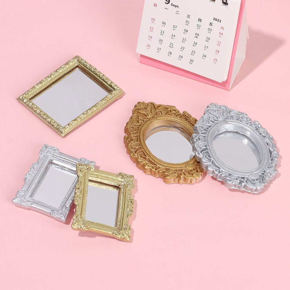 Retro Micro Furniture Dollhouse Mirror Wall Room Mini Mirror Miniature Dollhouse Frame Accessories