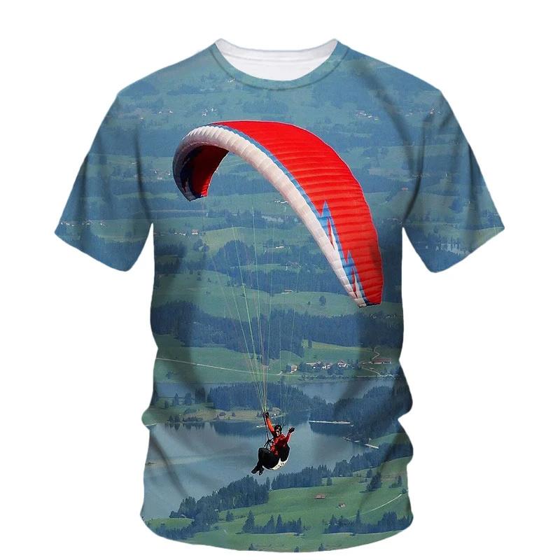Tricou cu Model Parapantă Parapantă pentru Bărbați Sky Scape Imprimat 3D Mânecă Scurtă Modă de Vară Tricouri Street Gât Rotund