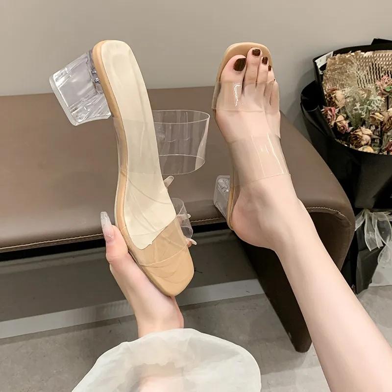 Fashion Summer Women Pumps Sandals PVC Jelly Slippers Open Toe High Heels Women Transparent Perspex Slippers Shoes Heel Clear Sandals