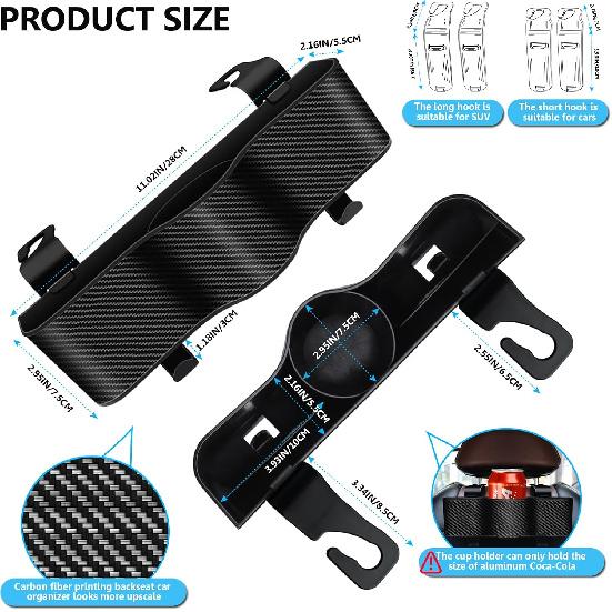 Backseat Car Organizer With Cup Holder - Multifunctional Back Seat Car Organizer With Two Seat Hooks, Fits Most Cars, Can Hold Snacks, Canned Drinks