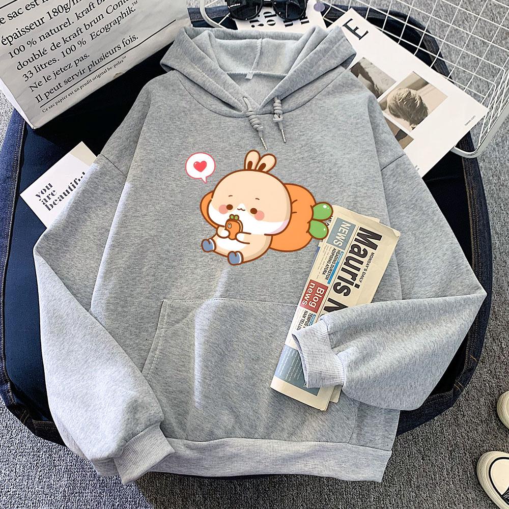 Rabbit Eating Carrot Printed Hoodies Sudaderas Winter Cartoon Graphic Print Sweatshirt with Pocket Women Men Clothing  Moletom