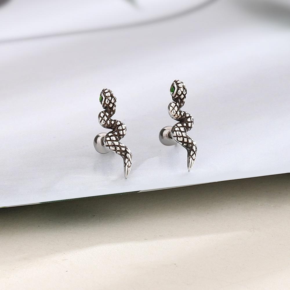 Vintage Serpentine Screwstud Earrings Green Diamond Viper Earrings Vintage Medieval Design Spice Girls Cool Earrings