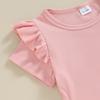 Kleinkind Mädchen Frühling Outfits Fly Ärmel Einfarbig Rippe T-Shirts Tops Elastische Taille Flare Hosen 2Pcs Kleidung Set