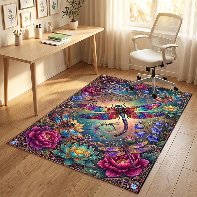 Dragonfly Dreams Bloom Theme Soft Crystal Velvet Rug Custom Name & Text Print Non Slip Floor Rug for Bedroom Living Room