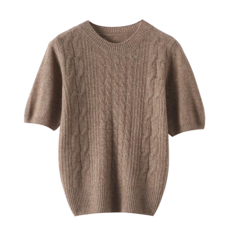 Le Kasha 2026 Autumn/Winter Women's Cashmere Cable Knit Short Sleeve Sweater - Skin-Friendly, Round Neck, Versatile, Thick.
