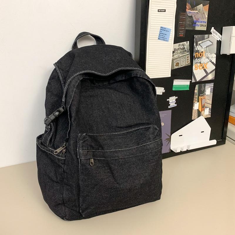 Schoolbag Retro Trend Versatile Denim Backpack Large Capacity Durable Travel Leisure Backpack College Student Class Bag
