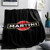 Martini Classic Brand Logo Black Background Print Flannel Blanket Retro Bar Style Soft Throw Blanket Sofa Bedroom Travel Home Decor