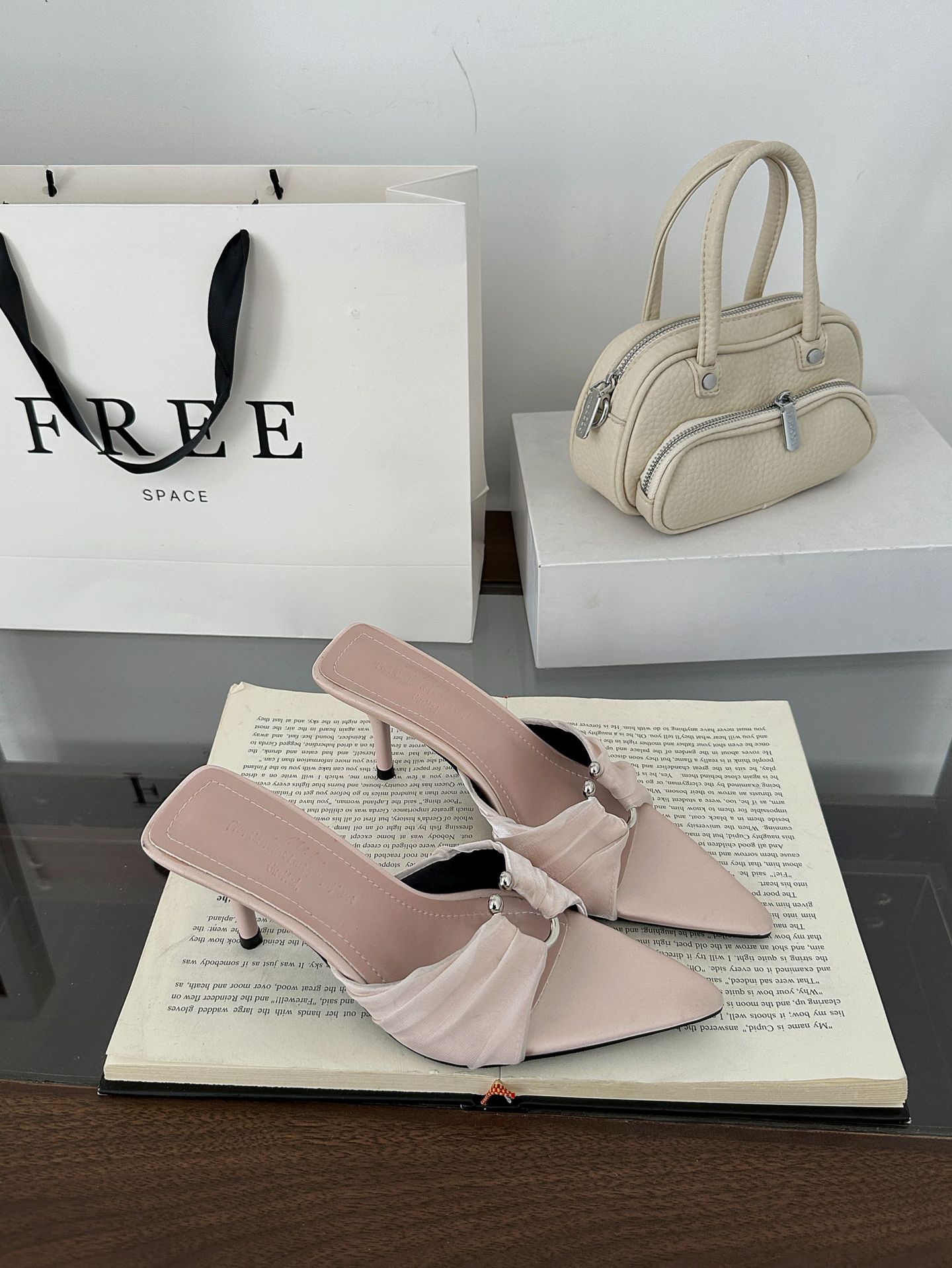 Women S Shoes Summer Elegant Fashionpleated Metal Buckle Pointed Toe Open Toe Slide Sandals Mid Heel Thin Heel 35 розовый