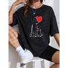 White T Shirt With Red Heart And Doodle Design For Casual Wear