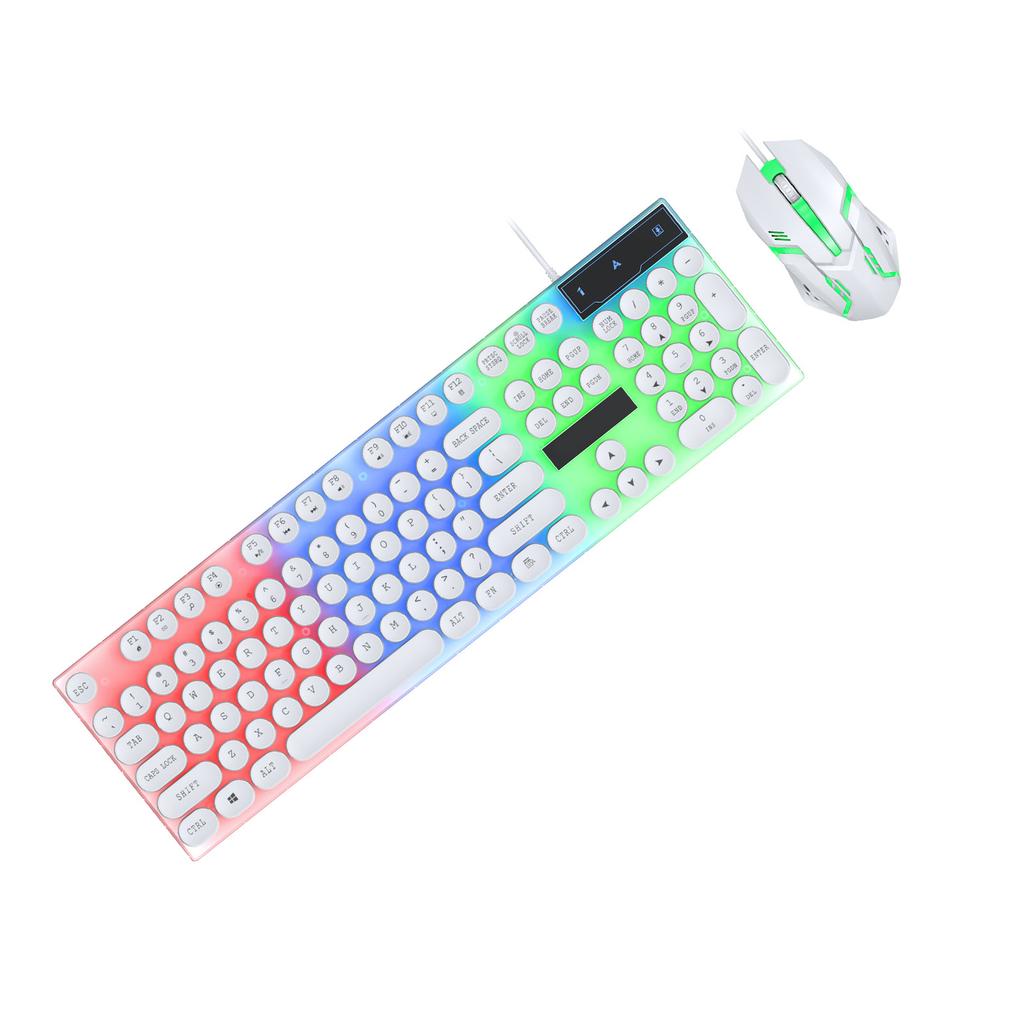 Colorful LED Backlit Keyboard and Mouse Combo Gaming Wired Keyboard USB Keyboards with Gaming Mouse White