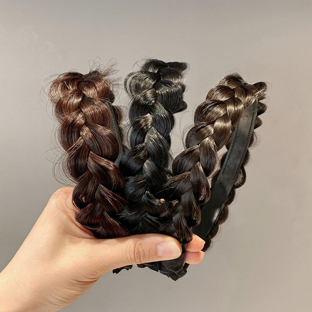 Women Headband Fishbone Braid Wig with Tooth Head Non-slip Headband Headdress Hairpin Headband Hair Ornaments for Women Girls