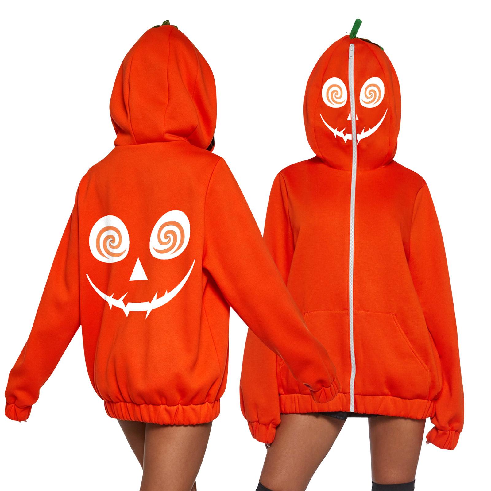 Women s Halloween Pumpkin Print Long Sleeve Sweatshirt Casual Pullover XXL