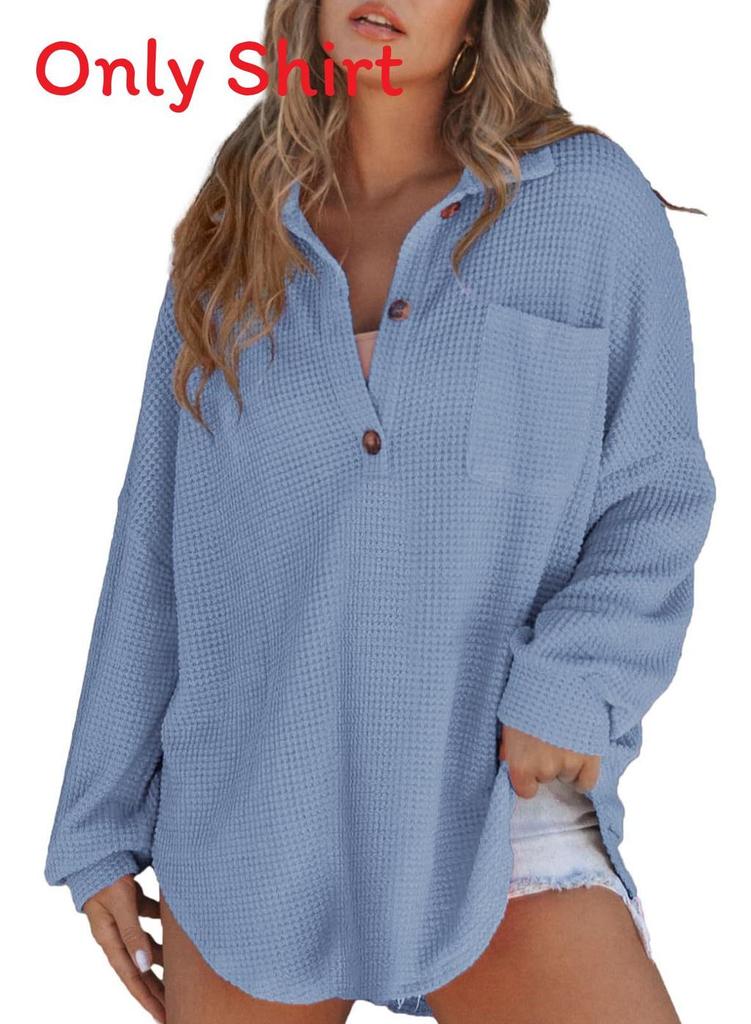 Trendy Waffle Knit Top With Button Closure For Casual Streetwear Women