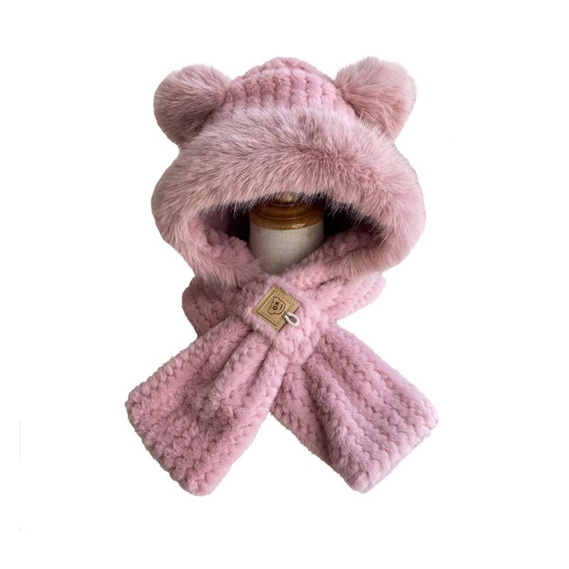 Hat, Scarf, Integrated Pullover Hat, Women's Winter Hairy Ears, Cycling Hat, Dual-purpose One-piece Hat, Cross Neck Hat