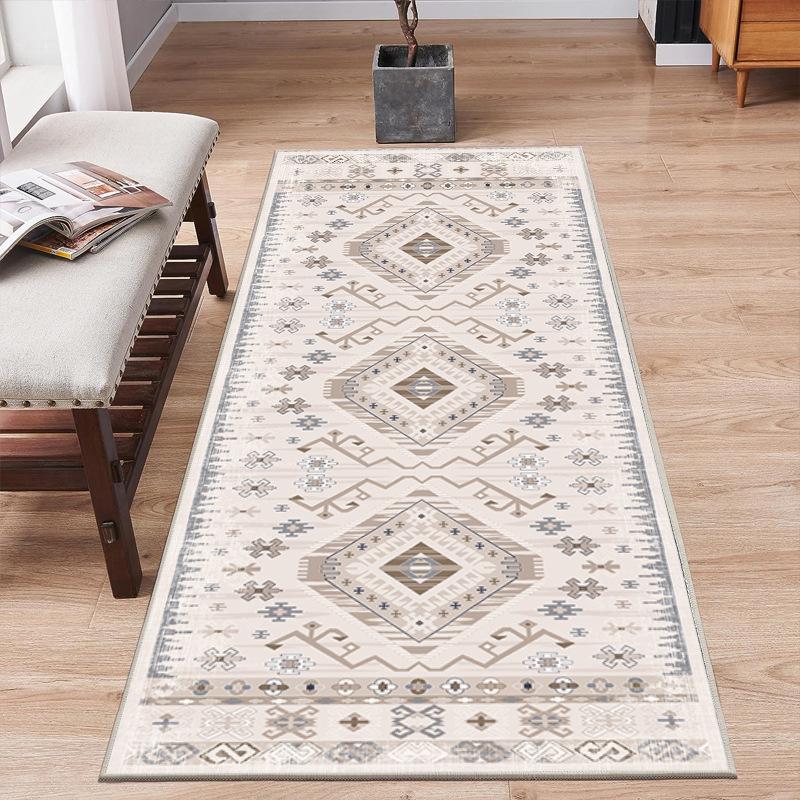 Crystal Velvet Soft And Non-Slip Vintage Boho Persian Carpet Laundry Room Hallway Kitchen Living Room Bedroom Mat