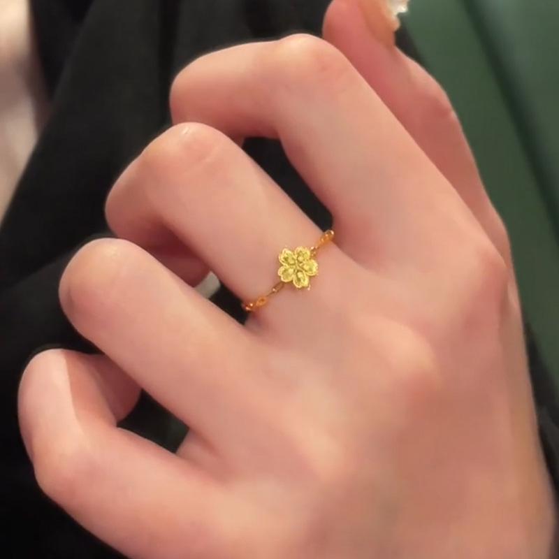 Sweet Blazing Cherry Blossom Adjustable Gold Ring for Women